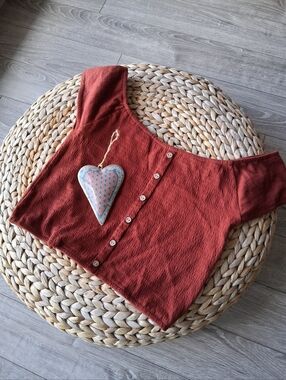 Rip Curl Rust Red Textured Button Top